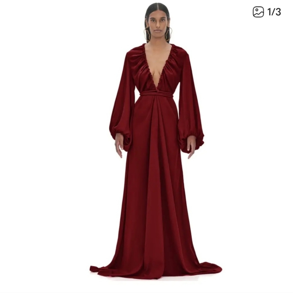 Andrea Iyamah Burgundy Long Sleeve Dress
